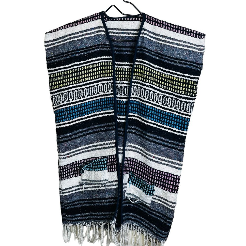 Vintage Hand Woven Aztec Blanket Poncho Vest